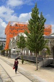 France, Rhône (69), Lyon, nouveau quartier de La Confluence au sud de la Presqu'île, Quai Rambaud, le Cube Orange imaginé par les architectes Dominique Jakob et Brendan MacFarlane