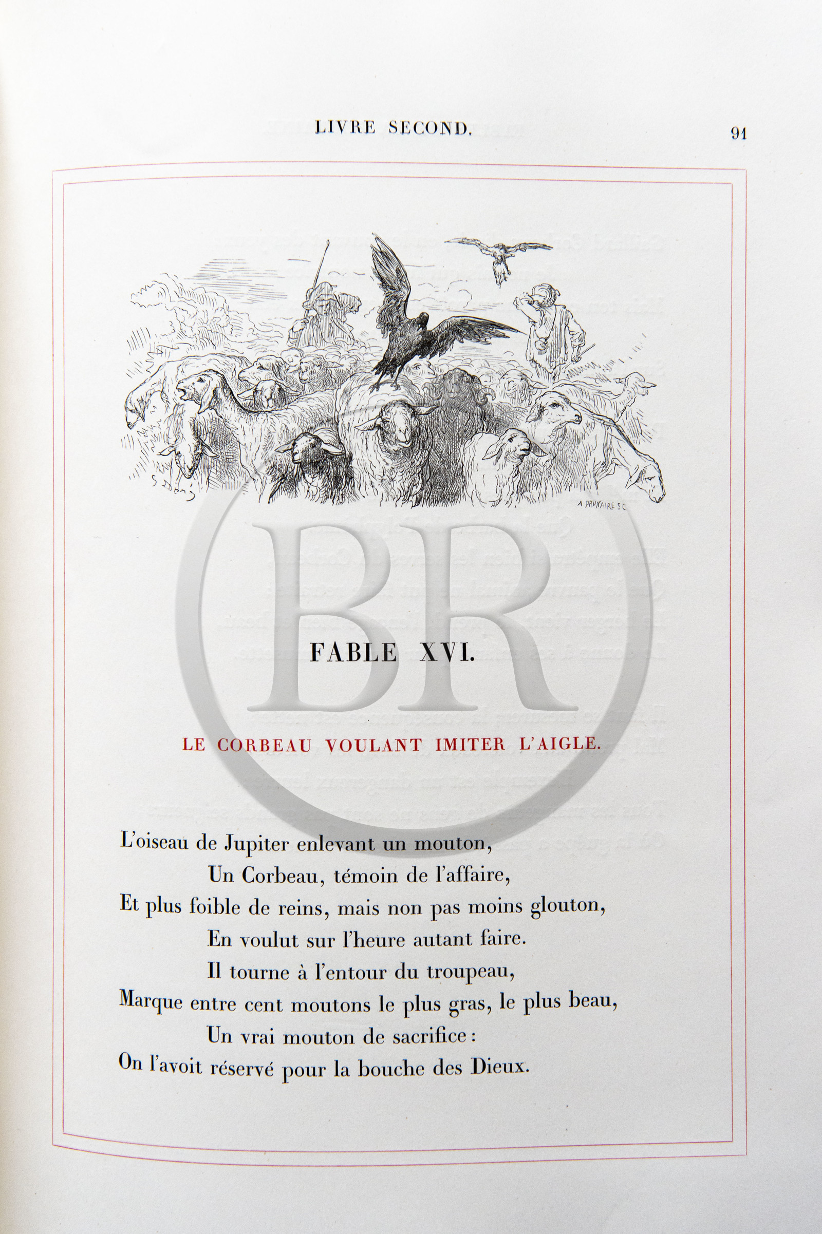 France, Aisne (02), Château-Thierry, Musée Jean de La Fontaine - Ville de Chateau-Thierry, livre des Fables de La Fontaine, L. Hachette et Cie, édition illustrée (1867) par le dessinateur et graveur Gustave Doré, Le Corbeau voulant imiter l'aigle fable XVI du livre II