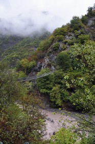 Azerbaijan, Ismailli region, suspension bridge over the Girdimanchai river gorge