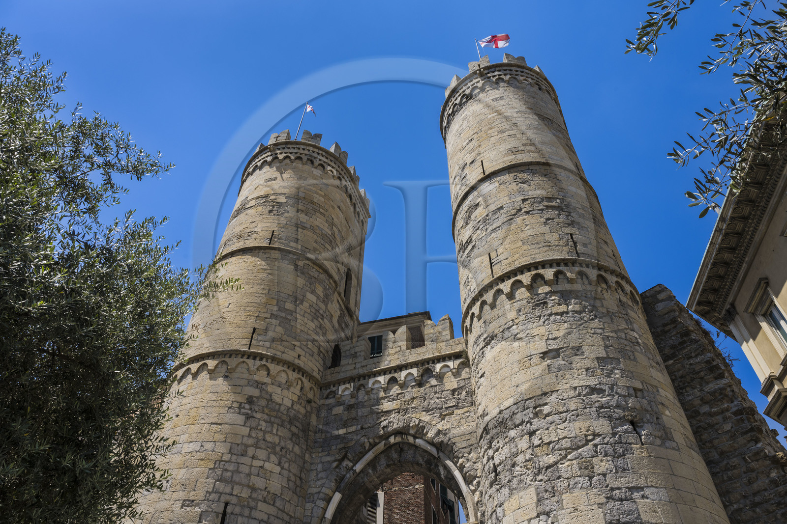 Italie, Ligurie, Gênes, la Porta Soprana (Tours de Sant'Andrea) et les Remparts de Barberousse