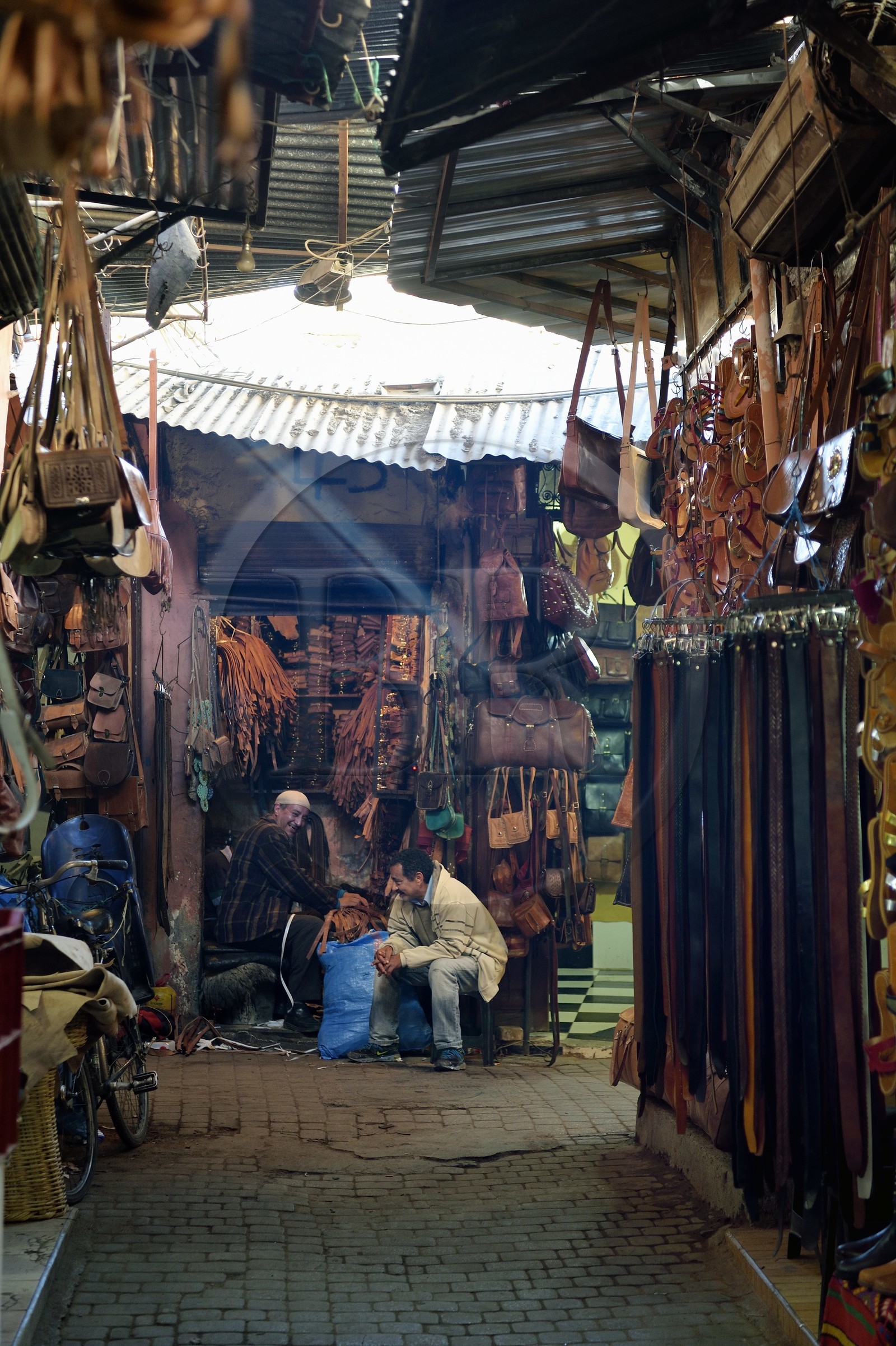 Morocco, High Atlas, Marrakech, Imperial city, Medina listed as World Heritage by UNESCO, shops in the leather souk