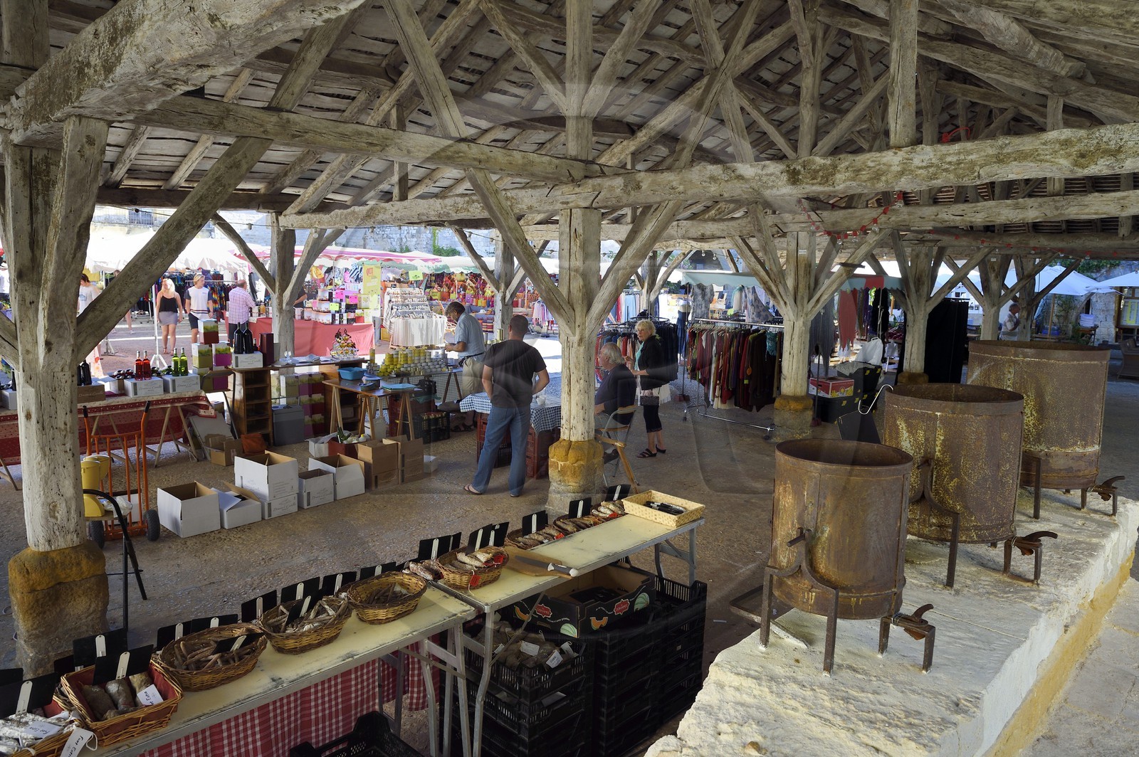 France, Dordogne, Perigord Pourpre, Monpazier, labelled Les Plus Beaux Villages de France (The Most Beautiful Villages in France), former grain measures under the covered market on place des Cornieres in the heart of the village