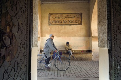 Morocco, High Atlas, Marrakech, Imperial city, Medina listed as World Heritage by UNESCO, entrance to the Ali Ben Youssef Medersa (Koranic school)