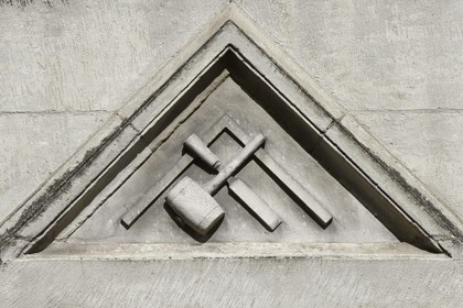 France, Dordogne (24), Périgord Blanc, Périgueux, le temple maçonnique, les sculptures représentant les emblèmes maçonniques furent détruites début 1941 sur ordre du Régime de Vichy et ne furent reconstituées qu'en 1987