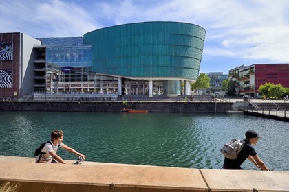 France, Bas Rhin, Strasbourg, development of port du Rhin (Rhine's harbour) and conversion of breakwater of Bassin d'Austerlitz, the UGC Ciné Cité movie theater by architects Valode and Pistre