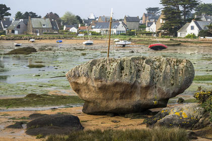 France, Côtes-d'Armor (22), Côte de Granit Rose, Trégastel, Ile Renote, la plage à marée basse