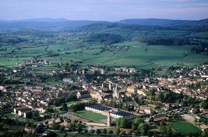 France, Saone et Loire, Maconnais, former abbey of Cluny and the old town (aerial view)