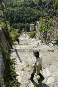 France, Loire, Parc Naturel Regional du Pilat (Natural Regional Park of Pilat), Pelussin, les Esses is an original staircase where the steps are replaced by inclined surfaces