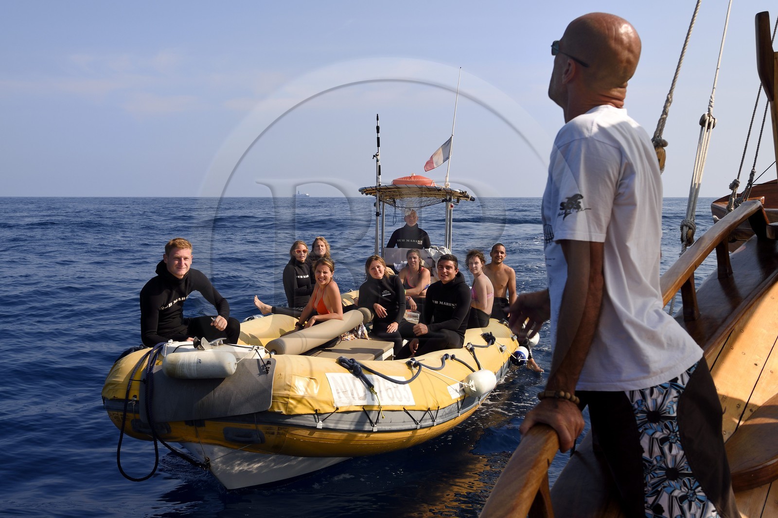 France, Alpes-Maritimes (06), Saint-Jean-Cap-Ferrat, sortie en mer sur le bateau Santo Sospir avec l'association SOS Grand Bleu pour l'observation des dauphins et des baleines dans le Sanctuaire Pelagos