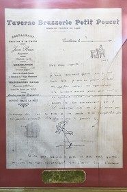 Morocco, Casablanca, Café restaurant Au Petit Poucet on Mohammed V boulevard, letter and drawings of the aviator Antoine de Saint Exupery