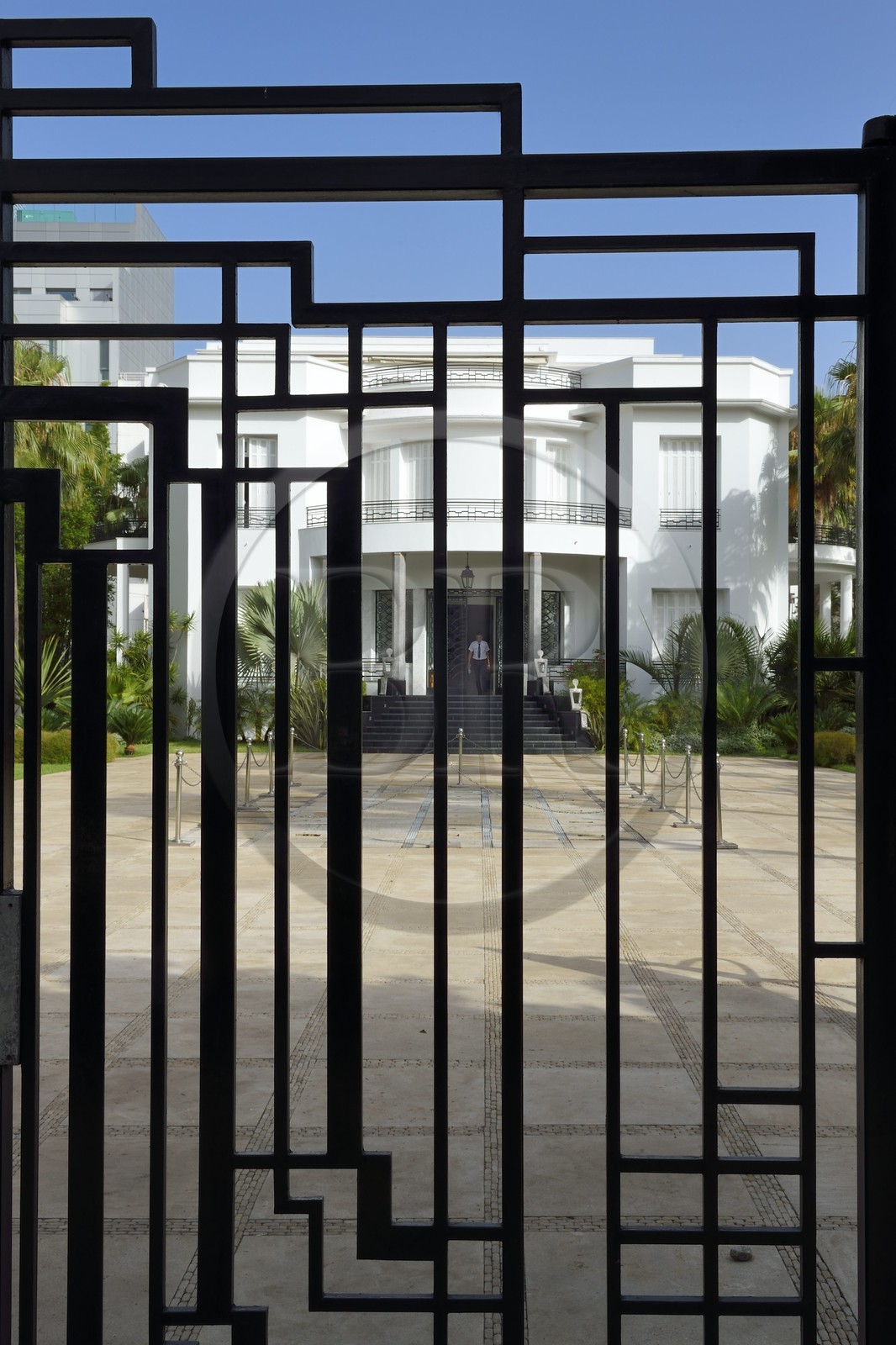 Morocco, Casablanca, Villa des Arts in Art Déco style built in 1934 on boulevard Brahim Roudani, the entrance gate