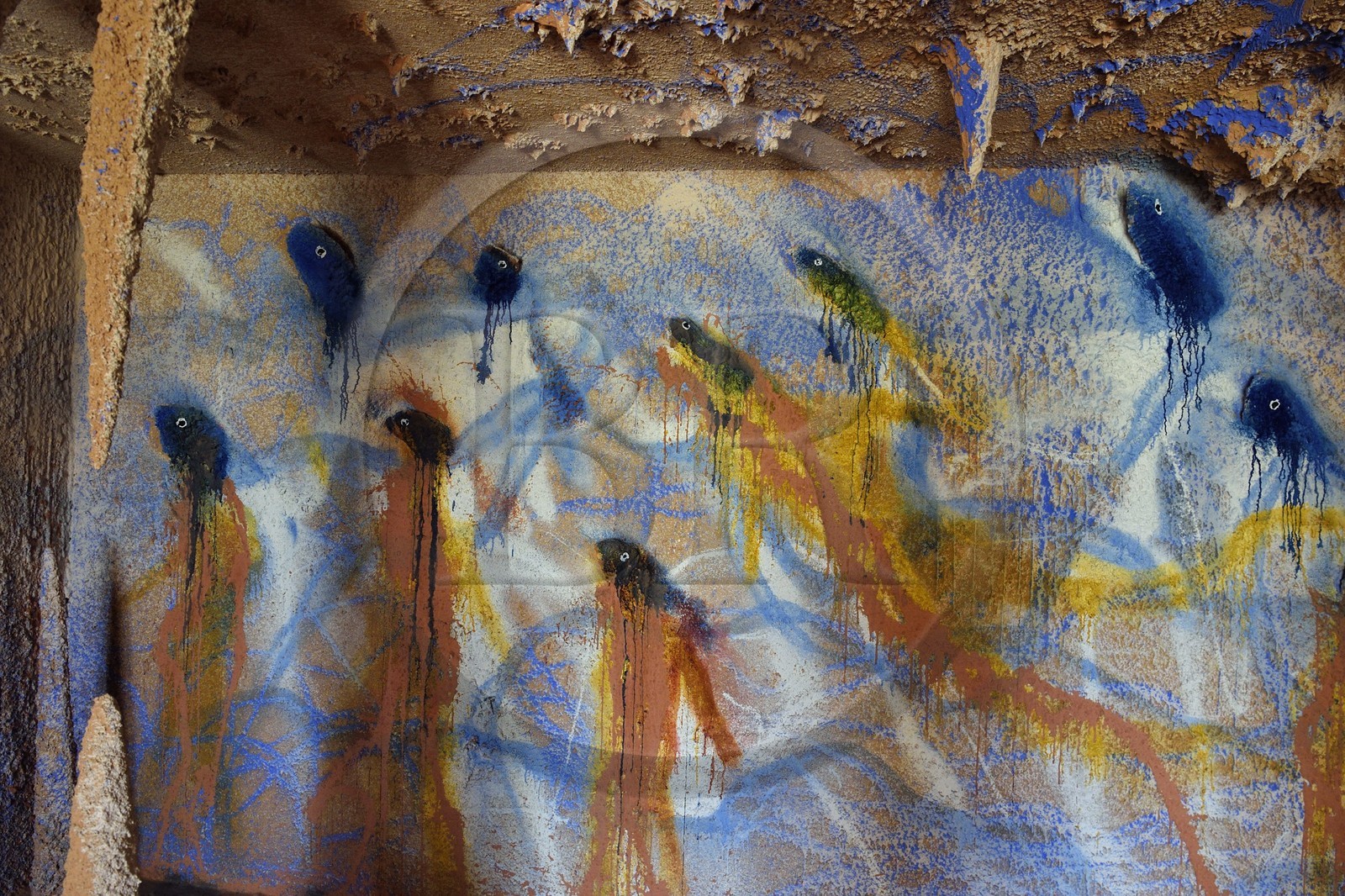 France, Var, Iles d'Hyeres, Parc National de Port Cros (National park of Port Cros), Porquerolles island, Fondation Carmignac, the Ressac exhibition, an artwork by Miquel Barcelo, transforms the entire vaulted gallery of the Villa