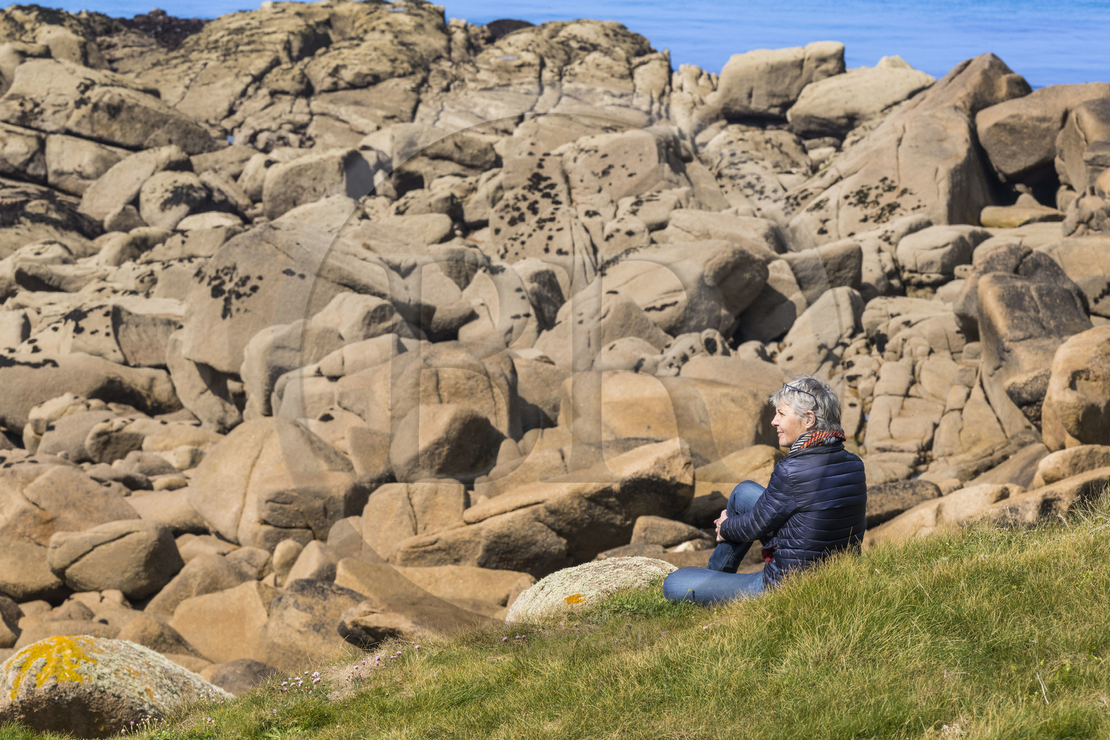 France, Côtes-d'Armor (22), Côte de Granit Rose, Trébeurden, Ile Millau, la journaliste Pascale Desclos
