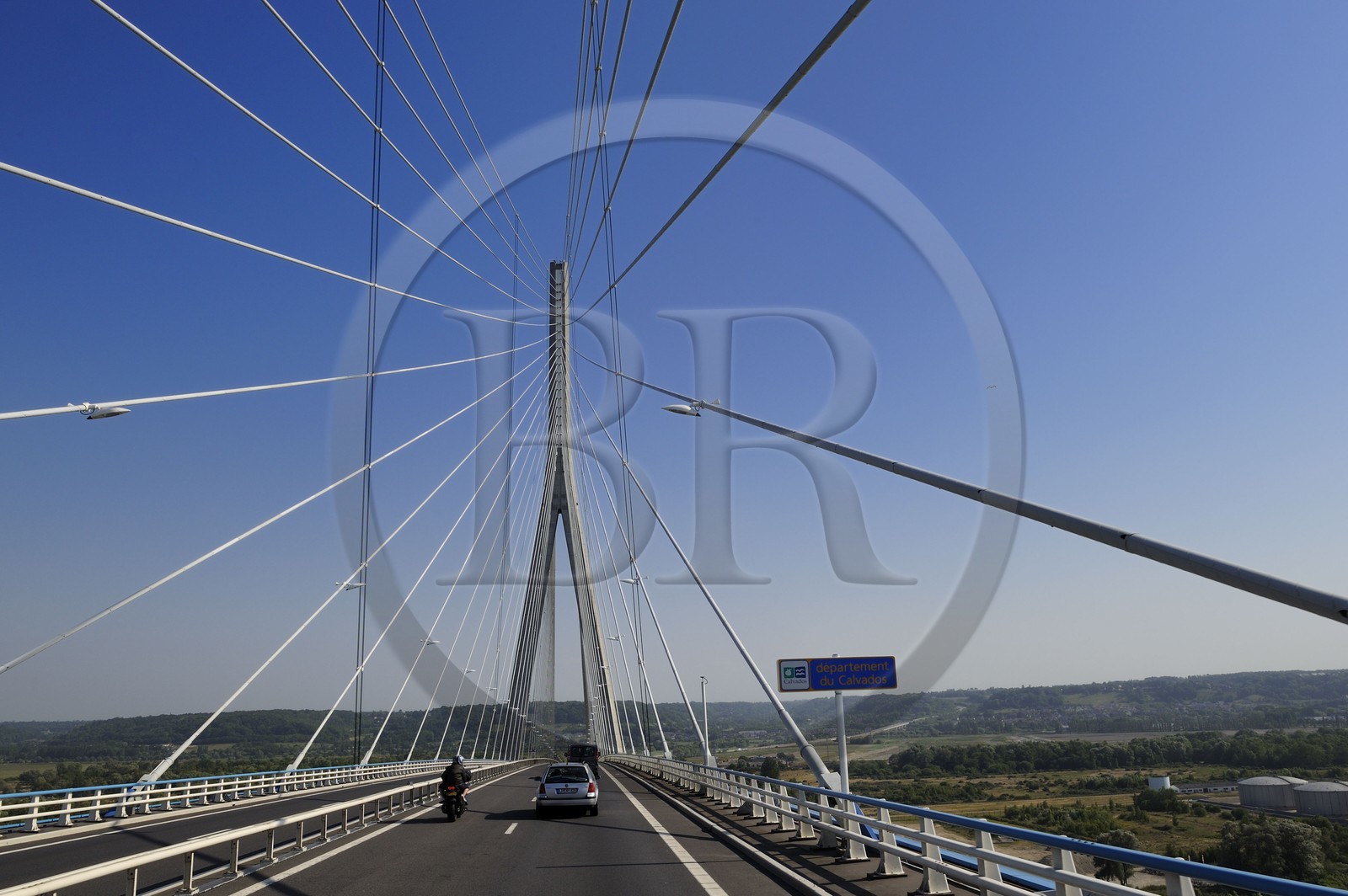 France, between  Calvados and Seine Maritime, the Pont de Normandie spans the Seine to connect the towns of Honfleur and Le Havre