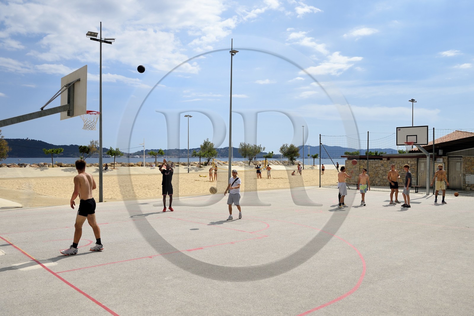 France, Var, Toulon, Mourillon district artificial beach, volleyball court