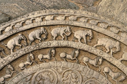 Sri Lanka,  North Central province, Polonnaruwa, the former capital of the country (11th to 13th century) listed as World Heritage by UNESCO,  terrace of the tooth's relic, semicircle moonstone (sandakada Pahana)
