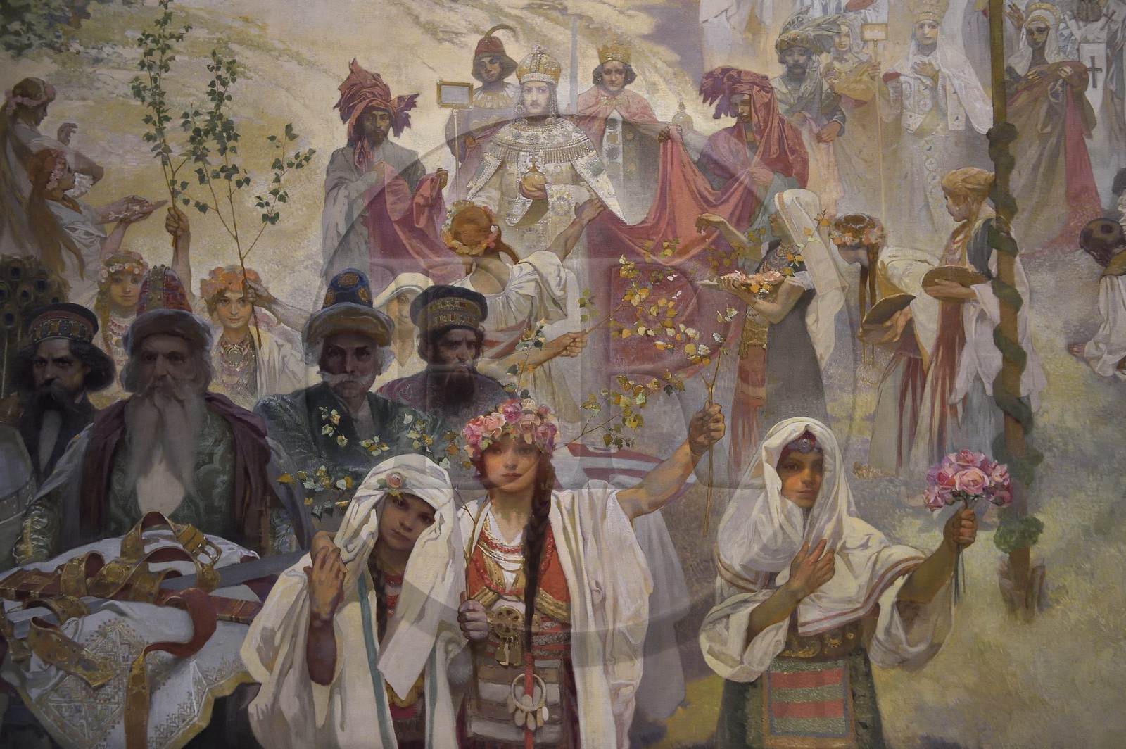 Czech Republic, Prague, Palace of Fairs and Exhibitions (Veletrzní's Palace), permanent exhibition of twenty monumental paintings of The Slav Epic by Alfons Mucha, The coronation of the Serbian Tsar Stefan Dusan as East Roman Emperor (détail)
