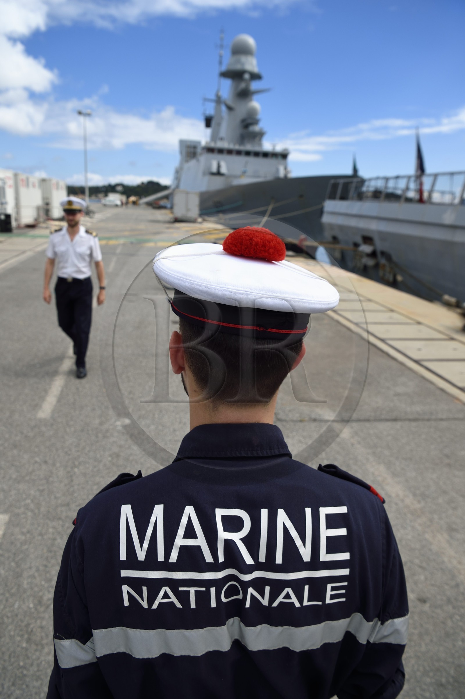 France, Var, Toulon, the naval base (Arsenal), sailor of the French Navy with his bachi bonnet (sailor cap) surmounted by a pom-pom