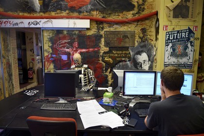 France, Rhone, Saint-Romain-au-Mont-d'Or, the Abode of Chaos (la Demeure du Chaos), the artwork is based around the endless transformation of the artist Thierry Ehrmann's 17th century home into a replica war zone at the image of this world, the offices of his company Artprice within the Abode