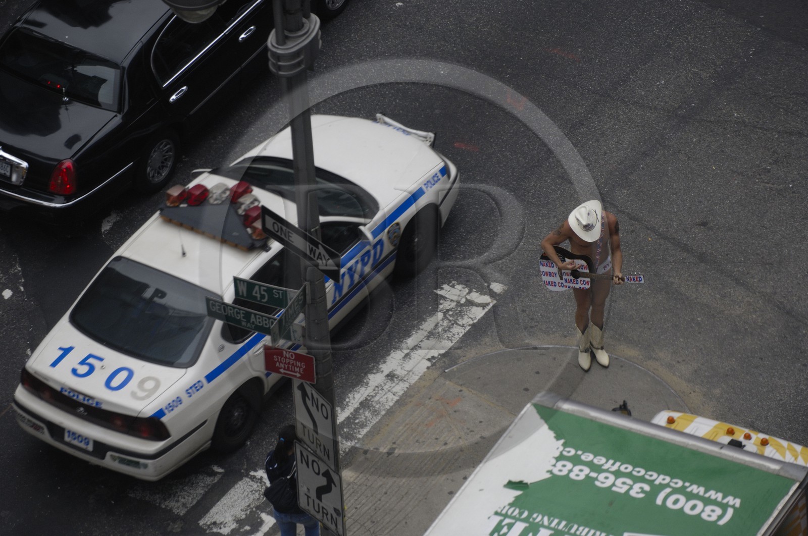 United States, New York, Manhattan, Times Square, the Naked Cow-boy makes his show on broadway