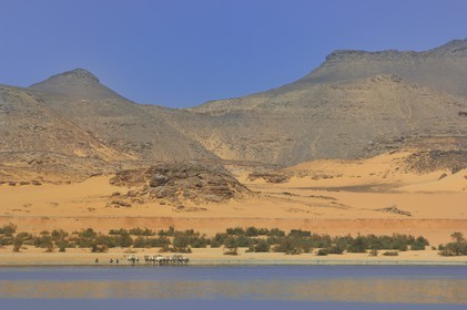 Egypte, Haute Egypte, Lac Nasser, désert de Nubie, site de Ouadi es-Seboua ou vallée des lions, le lac Nasser