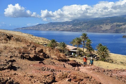 Portugal, Ile de Madère, randonnée dans la réserve naturelle de la Ponta de Sao Lourenço à l'extrême Est de l'ile, arrivée à la Casa do Sardinha