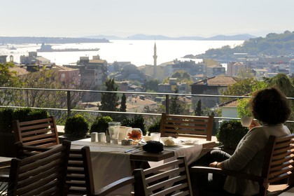 Turkey, Istanbul, Beyoglu District, view on the Bosphorus Strait from Tomtom Suites Hotel