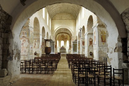 France, Loir et Cher, Lavardin, labelled Les Plus Beaux Villages de France (The Most Beautiful Villages of France), St Genest Church in Romanesque style of the 11th century, Romanesque frescoes dating from the 12th to the 15th century