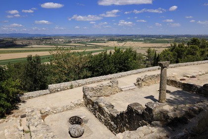 France, Herault, Nissan-lez-Enserune, the Oppidum d'Enserune is an ancient hill-town between the sixth century BC and first century AD, the former Etang de Montady in the background