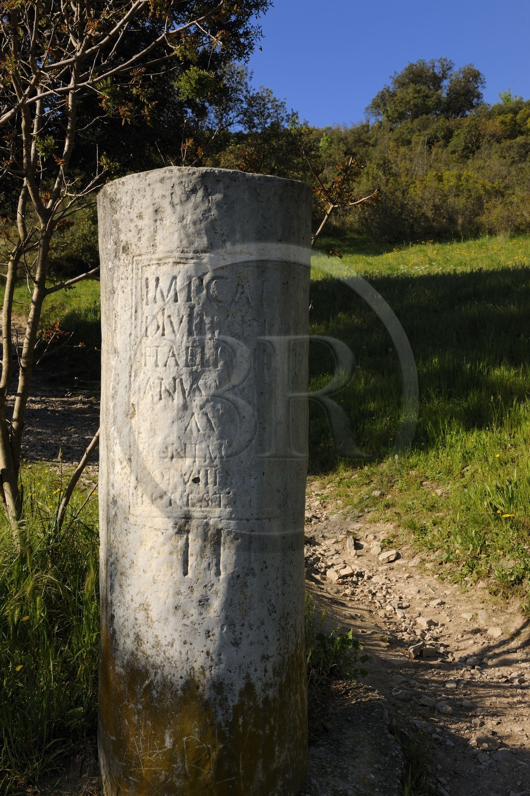 France, Herault, near Lunel, Oppidum of Ambrussum on the Via Domitia, roman Milestone