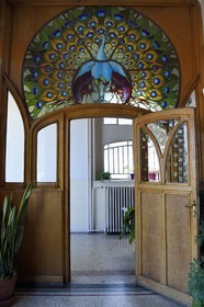 France, Meurthe-et-Moselle, Nancy, the Bergeret House of Art Nouveau style, door of the winter garden and stained glass by Joseph Janin