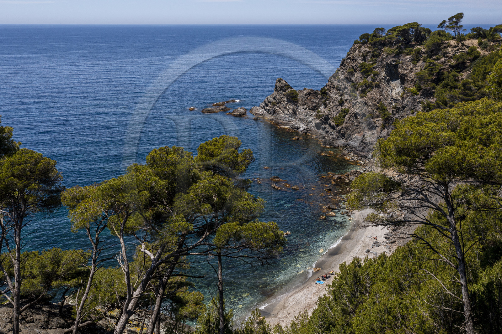 France, Var, Six Fours les Plages, hike in the Cap Sicie massif, Mont Salva beach towards Le Brusc (aerial view)