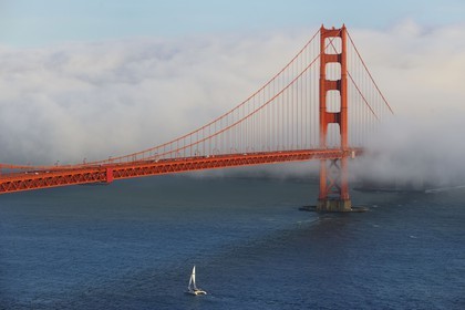 United States, California, San Francisco, Golden Gate Bridge rising above the fog