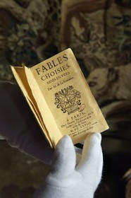 France, Aisne, Château-Thierry, Jean de La Fontaine Museum - city of Chateau-Thierry,  La Fontaine's Fables book, Claude Barbin Denys Thierry non illustrated edition, circa 1668, in-12