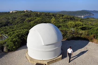 France, Var, Iles d'Hyeres, Parc national de Port Cros (National park of Port Cros), Le Levant island, military zone, optical station of the Verette, the armament general engineer François-Xavier Dufer, director of the DGA Missile tests center