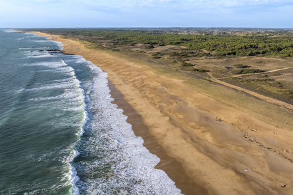 France, Vendee, Les Sables d'Olonne, Sauveterre beach in Olonne sur Mer (aerial view)
