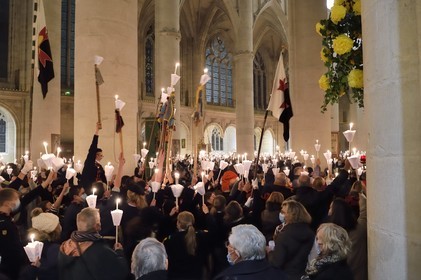France, Meurthe-et-Moselle, Saint Nicolas de Port, Basilica of Saint Nicolas, torchlight procession which has been celebrated since 1245 on the occasion of Saint Nicholas
