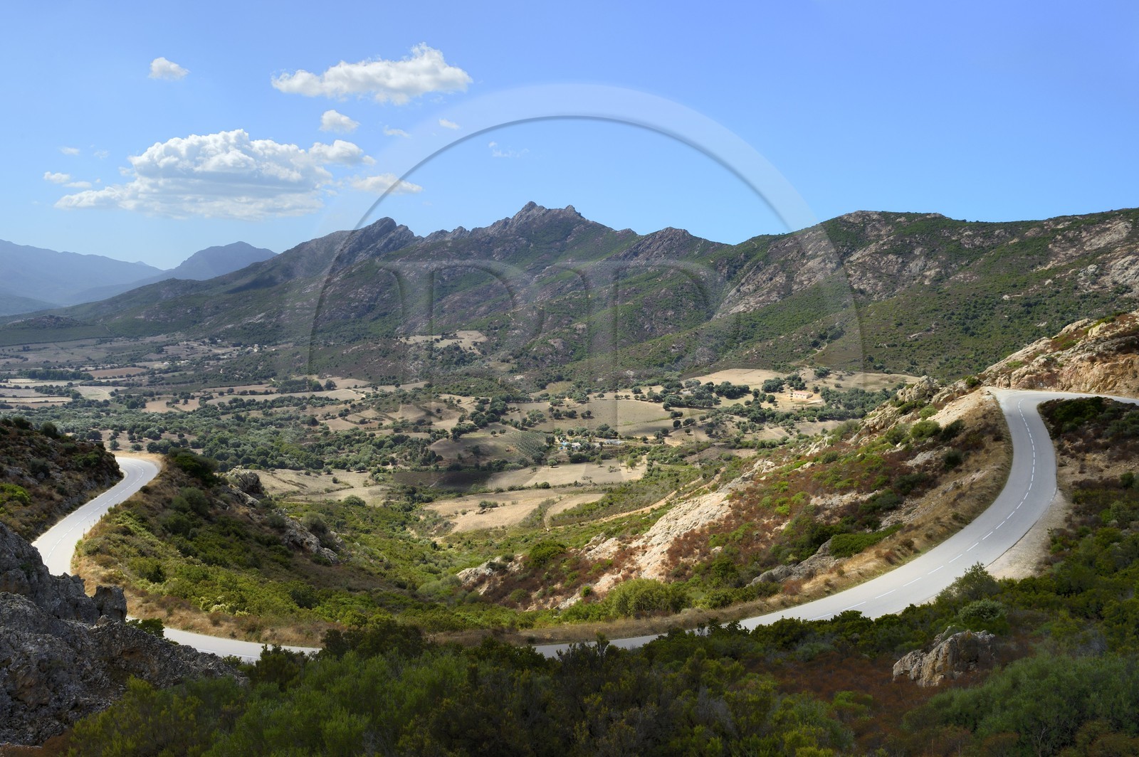 France, Haute-Corse (2B), Balagne, la route D81 entre Calvi et Galéria depuis le Col de Marsolino (Bocca di Marsolino)