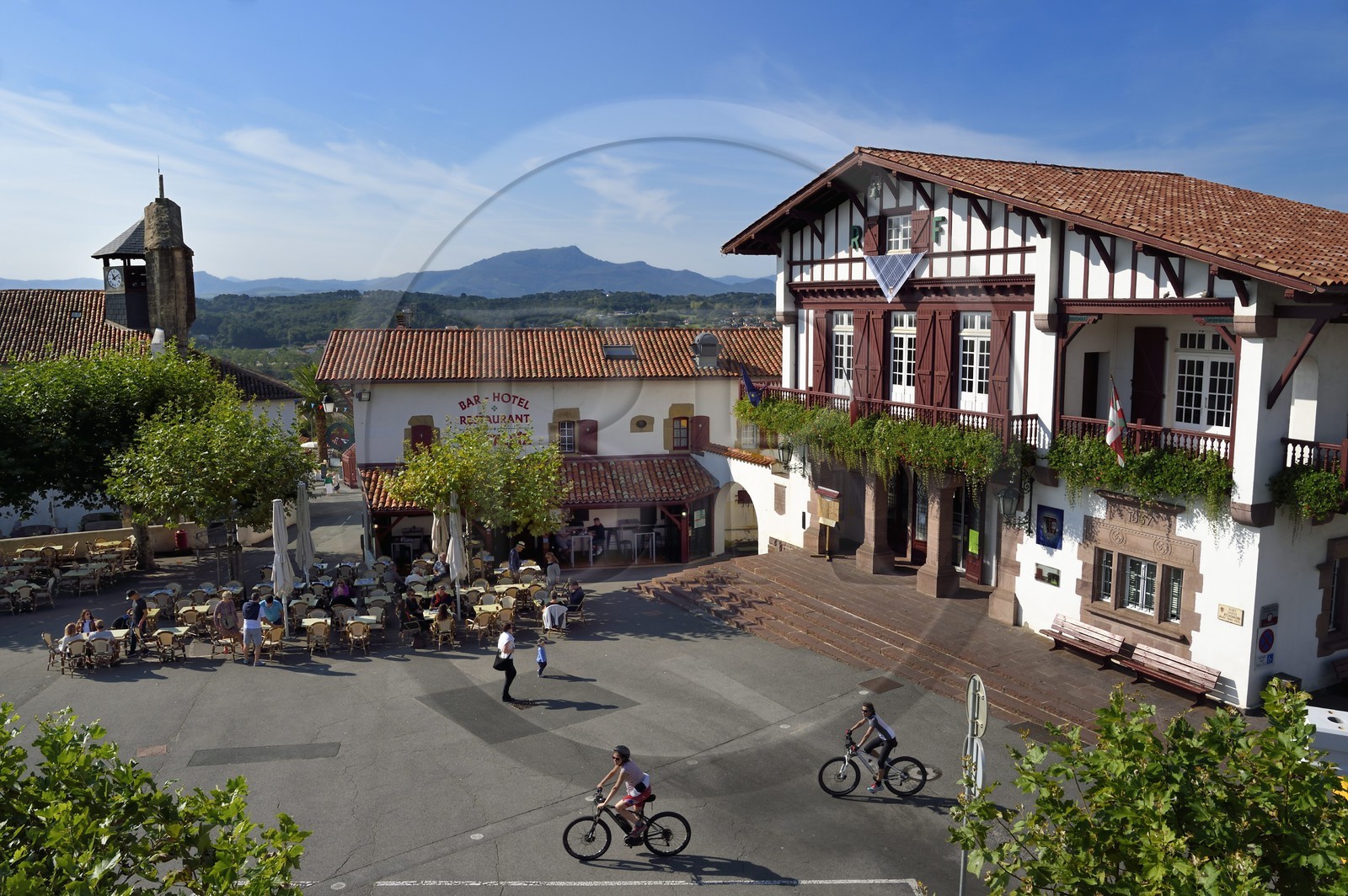 France, Pyrenees Atlantiques, Basque Country coast, Bidart, the Notre-Dame-de-l'Assomption church and the City Hall