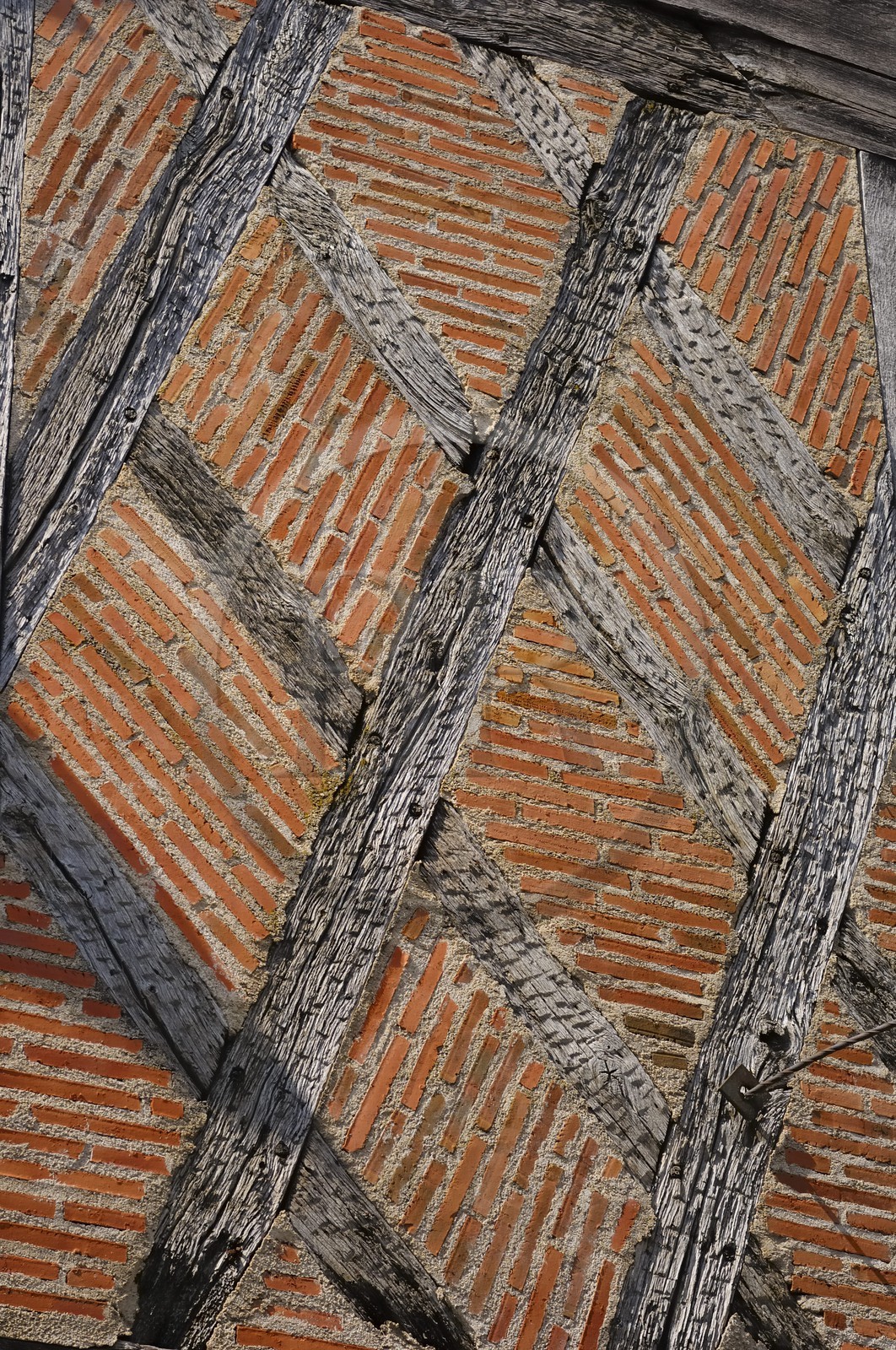 France, Indre et Loire (37), Vallée de la Loire classée Patrimoine Mondial de l'UNESCO, Chinon, détail de la façade de la Maison Rouge au Grand Carroi (rue Voltaire)