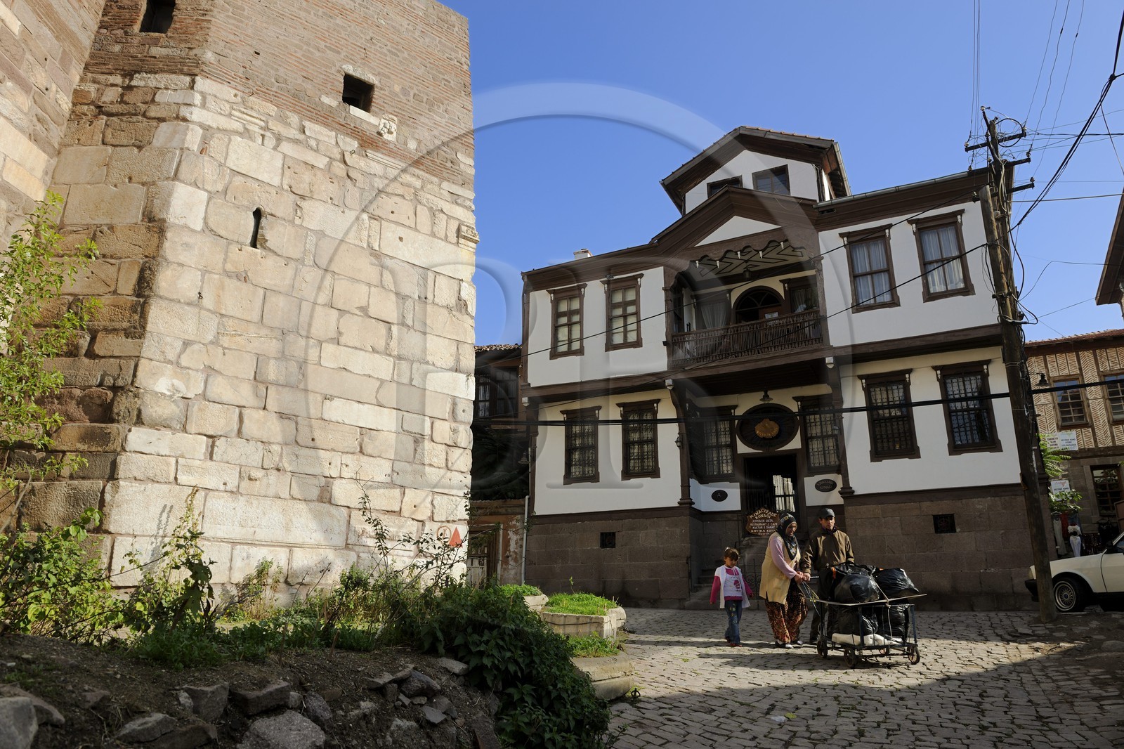 Turkey, Central Anatolia, Ankara, a tower of the citadel in the old town and the ottoman house Kinacizade konagi
