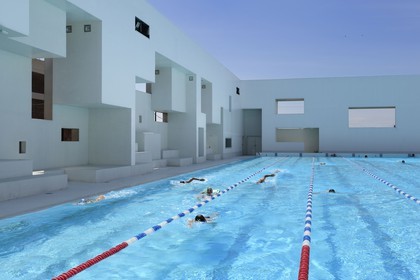 France, Seine-Maritime (76), Le Havre, la piscine les Bains des Docks crée par l'architecte Jean Nouvel