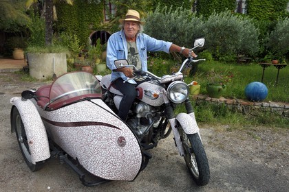 France, Var, the Dracenie, Salernes, the ceramist and designer Alain Vagh, sidecar covered by the artist