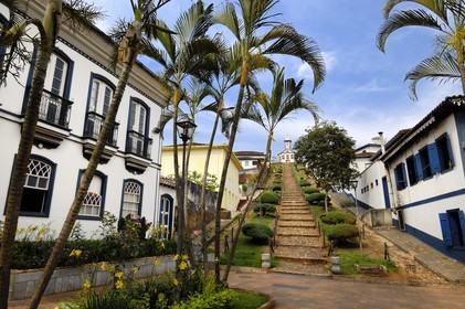 Brazil, Minas Gerais state, Serro,  Joao Pinheiro central square and capela de Santa Rita (Gold Route, Estrada Real)