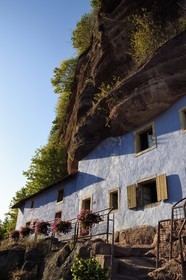 France, Bas Rhin, Parc regional des Vosges du nord (Northern Vosges Regional Natural Park), Eschbourg, Maisons des Rochers (Rocks houses) of Graufthal, semi-troglodytic houses of the 18th century and inhabited until 1958