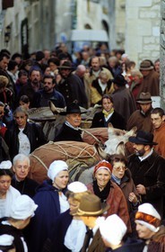 France, Bouches du Rhone, Les Baux de Provence village, labelled Les Plus Beaux Villages de France (The Most Beautiful Villages of France), Christmas celebrations, aubade (dawn serenade) in local Provence costumes