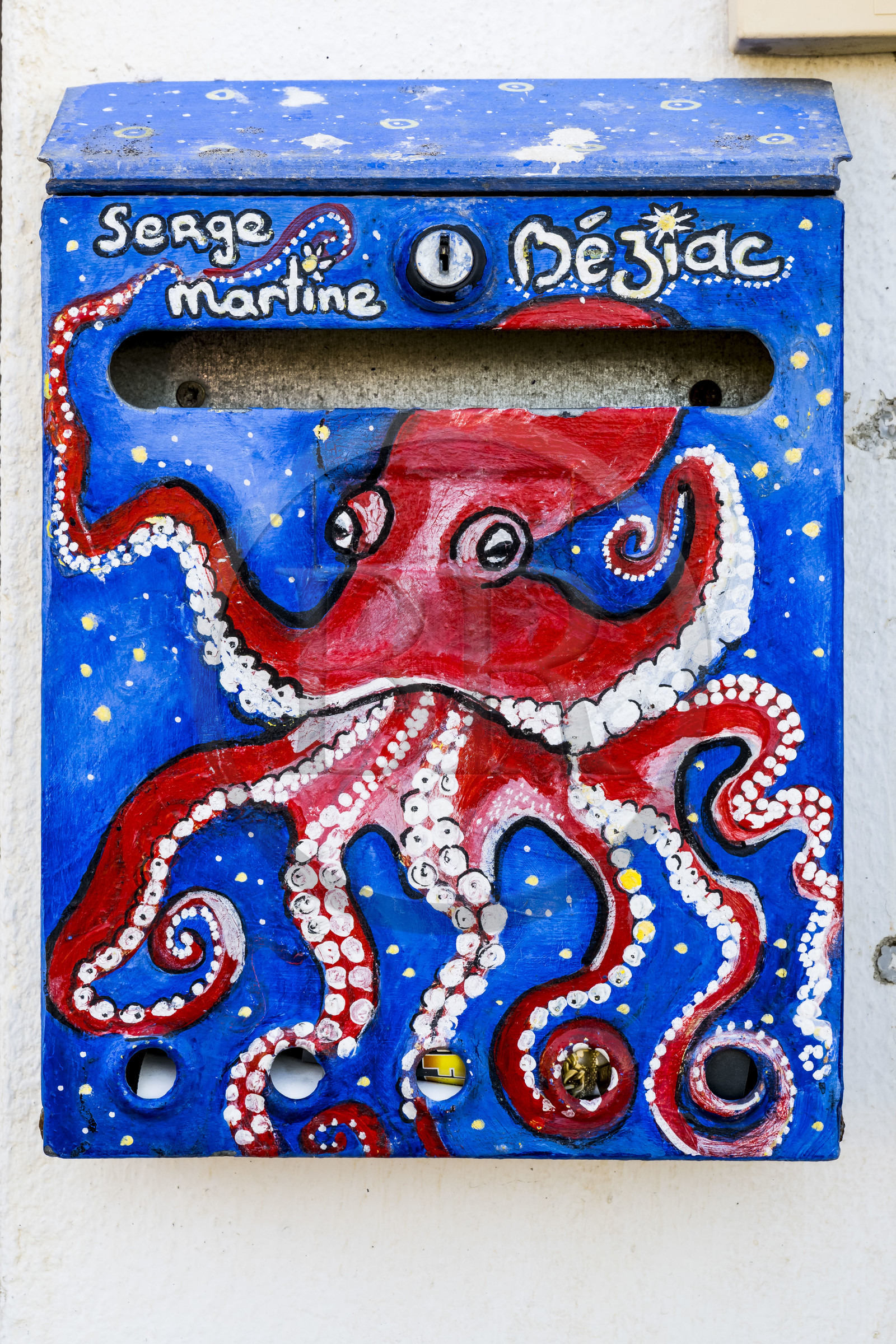 France, Hérault (34), Sète, le Quartier Haut, boite aux lettres naïve sur le theme du poulpe