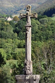 France, Cantal, Parc Naturel Régional des Volcans d'Auvergne (regional nature park of Auvergne volcanoes), Saint Jacques des Blats on the Way of St. James to Santiago de Compostela by Via Arverna, cross of 1792