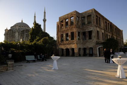 Turkey, Istanbul, Ortakoy District, Marmara Esma Sultan by GAD Global Architectural Development behind Ortakoy Mosque