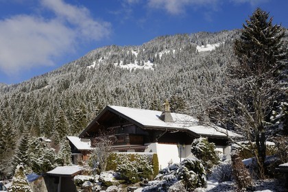 Switzerland, Canton of Vaud, Villars sur Ollon, chalet in the snow